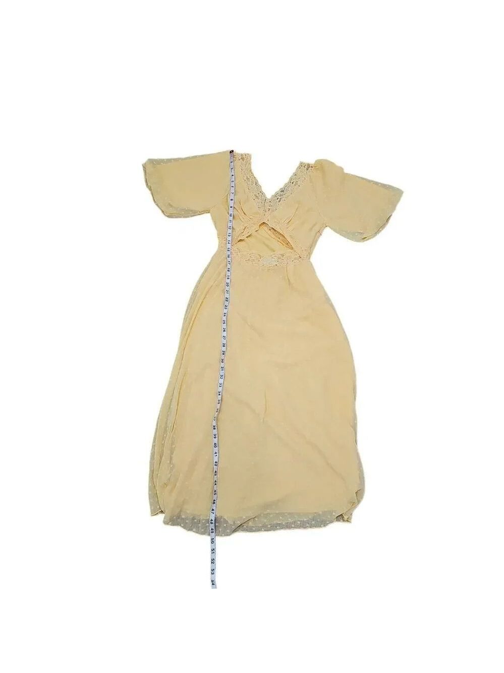 ASOS DESIGN lace insert cut out textured pleated midi dress in lemon yellow Sz 6 - Picture 11 of 12